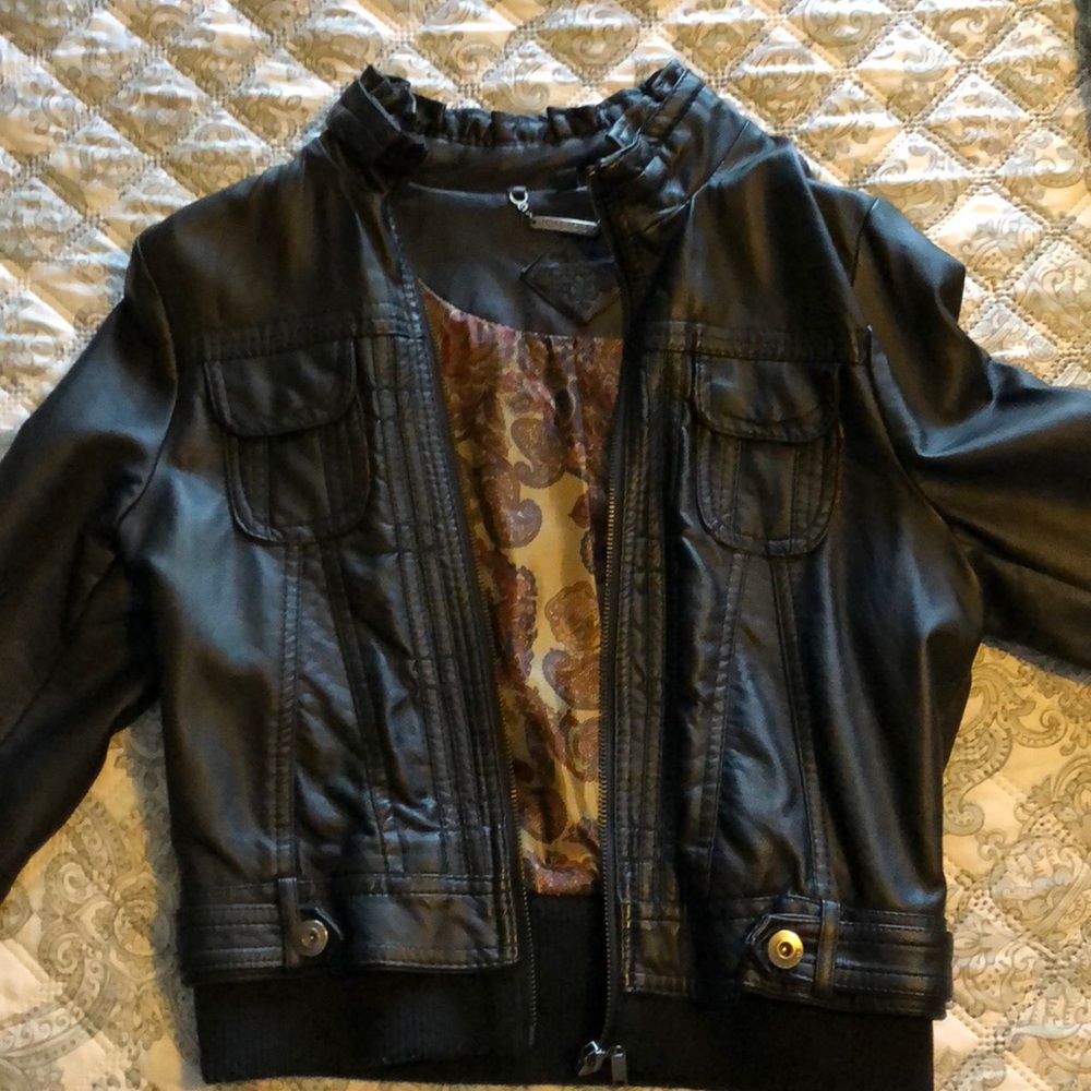 Faux leather jacket.